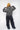 girl wearing charcoal strip unisex hoodie back side view
