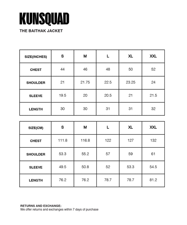 Sizing Guide : THE BAITHAK JACKET