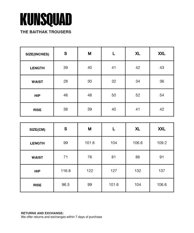 Sizing Guide : THE BAITHAK TROUSERS