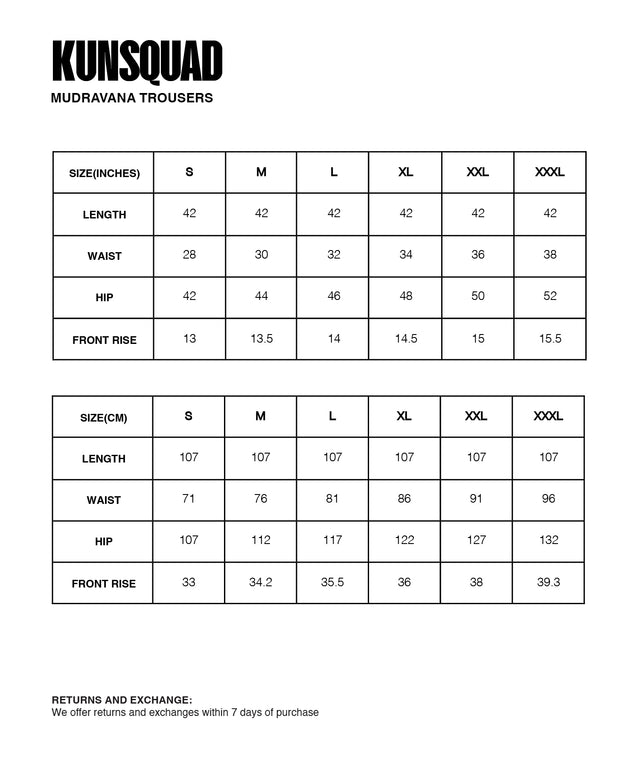 Sizing Guide : MUDRAVANA TROUSERS