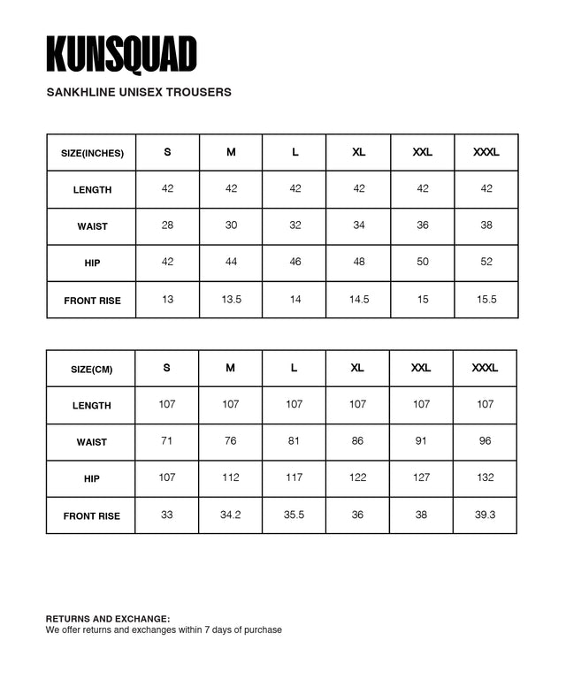 Sizing Guide : SANKHLINE TROUSERS