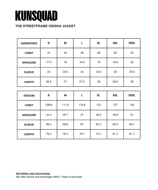 Sizing Guide : THE ODISHA ARCHIVE JACKET