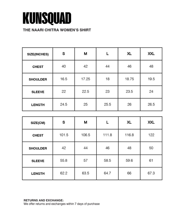 Sizing Guide : THE NARI CHITRA WOMEN'S SHIRT